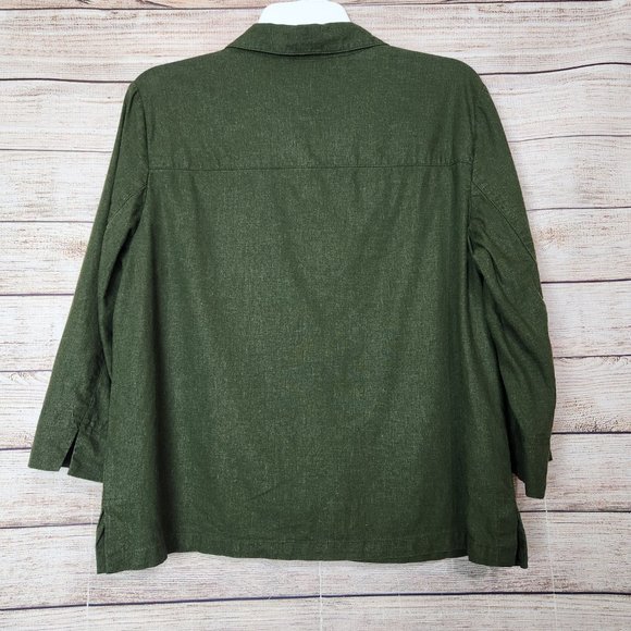 Norton McNaughton Button Up Shirt Women's Size 12 Green 3/4 Sleeve Linen Blend - Picture 8 of 13